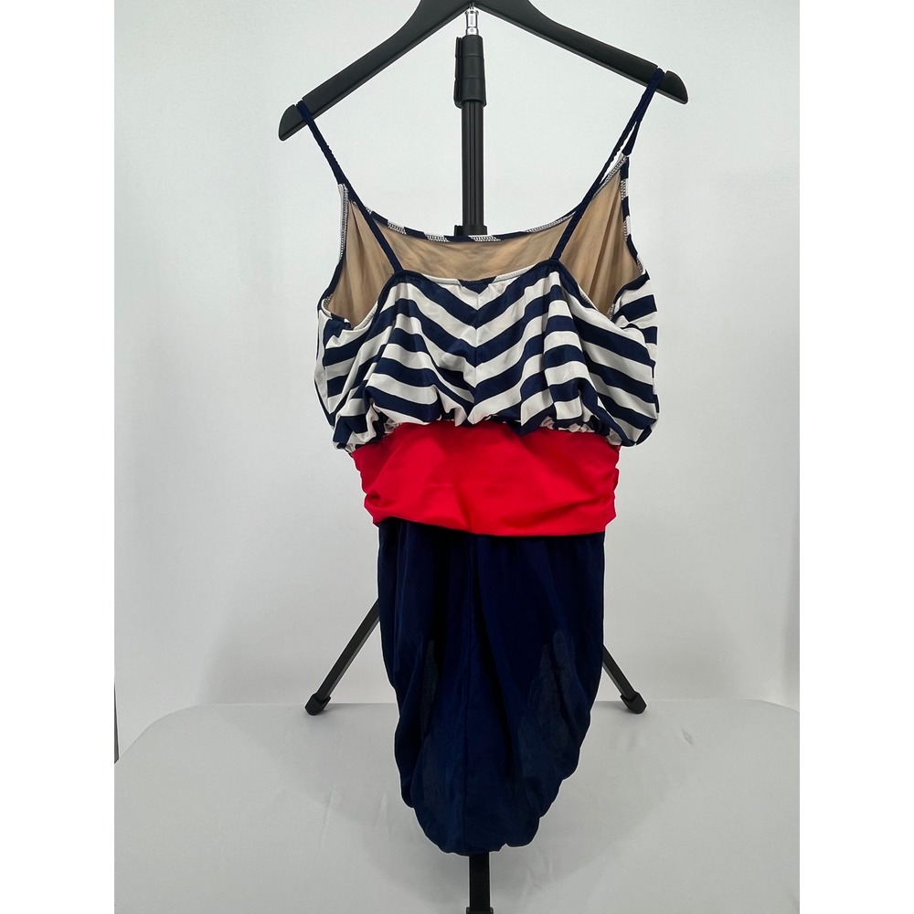 VTG Sirena Nautical Striped 1 Piece Swimsuit Women 16 Red White Blue USA Beach - Picture 2 of 10